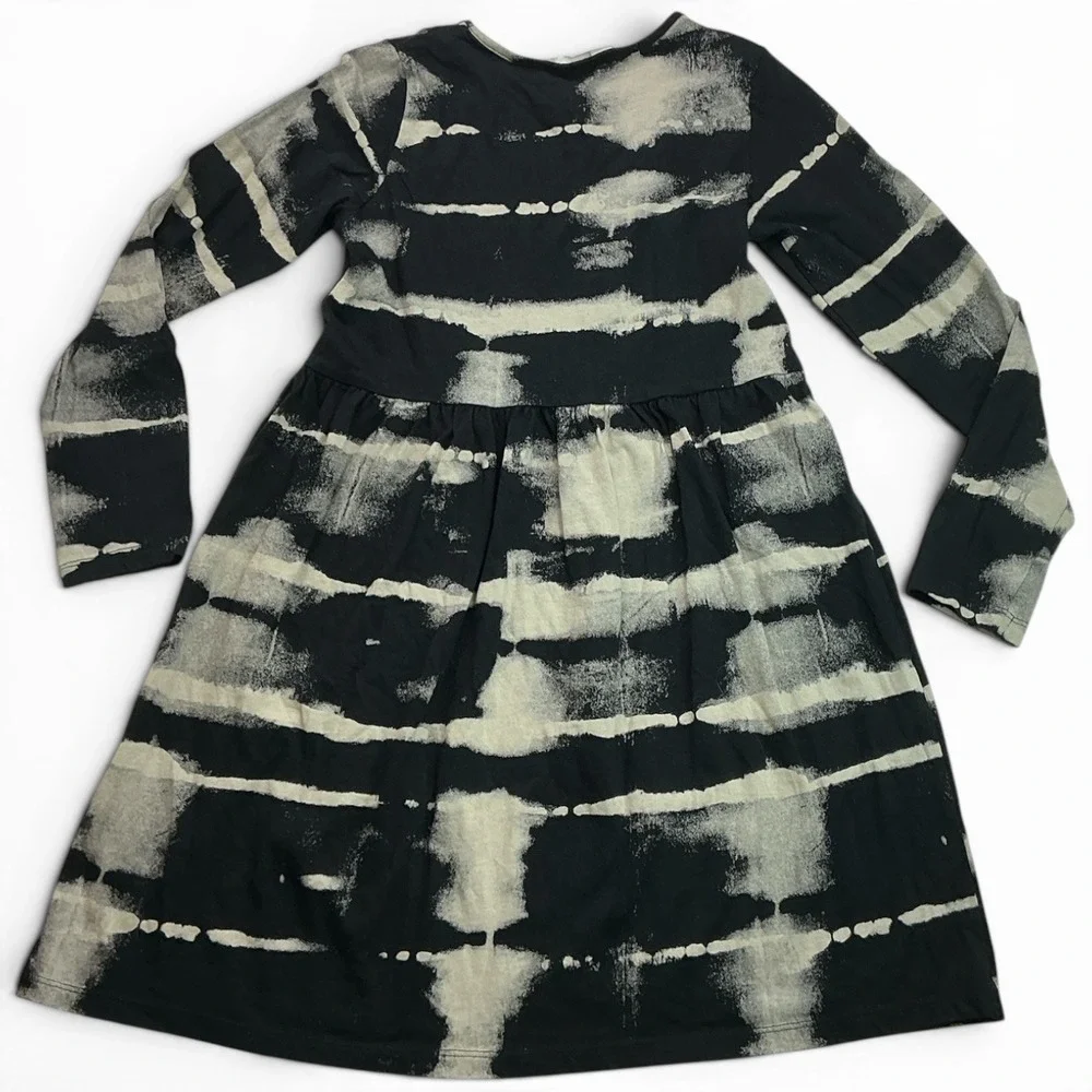 H&M Black Acid Wash Stripe Dress Kids Size 8/10 Long Sleeve Cotton Skater